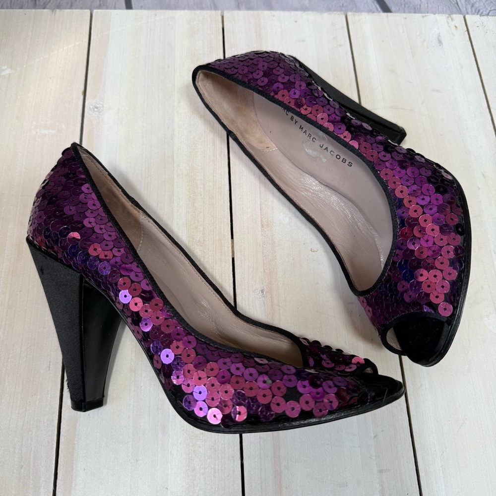 Marc By Marc Jacobs Elegant Purple Sequin Women's Heels Size 36.5 - Picture 2 of 8
